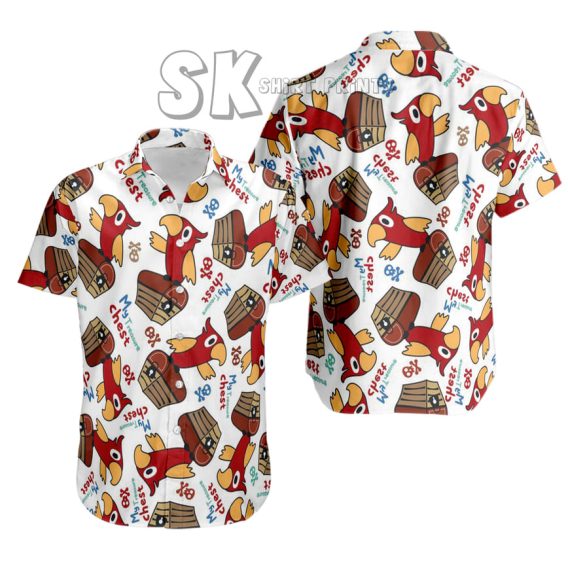 Pirate Parrot Hawaiian Shirt — Custom Photo Treasure Chest Design on White