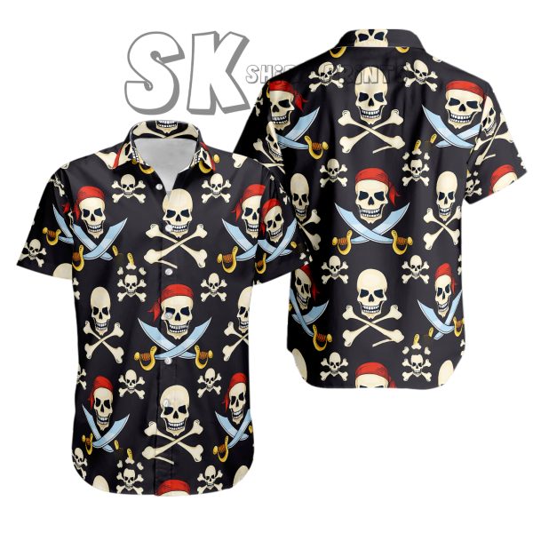 Pirate Skull Hawaiian Shirt - Stylish Pirate Themed Hawaiian Shirt for Beach & Party