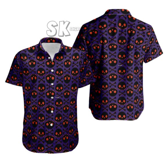 Halloween Hawaiian Shirt Custom Photo Purple Black Skulls Design