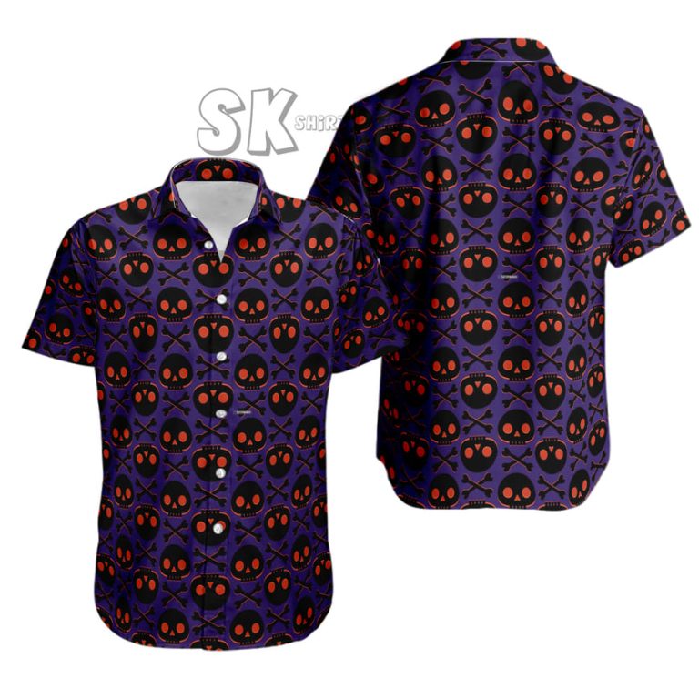 Halloween Hawaiian Shirt Custom Photo Purple Black Skulls Design