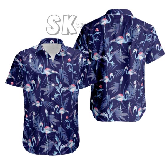Purple Hawaiian Shirt Pink Flamingo Custom Photo Print Men Beach