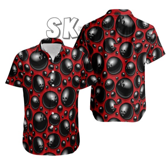 Red Black Bowling Hawaiian Shirts with Custom Photo Upload Design