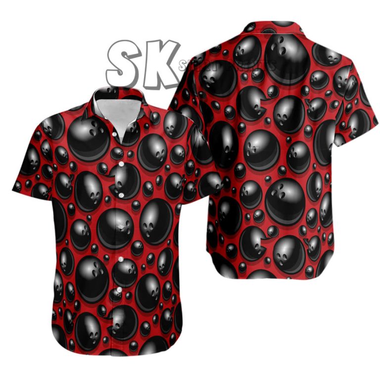Red Black Bowling Hawaiian Shirts with Custom Photo Upload Design
