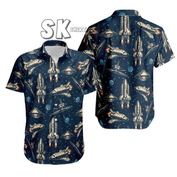 Spaceship Pattern Hawaiian Shirt – Unique Style for Space Lovers