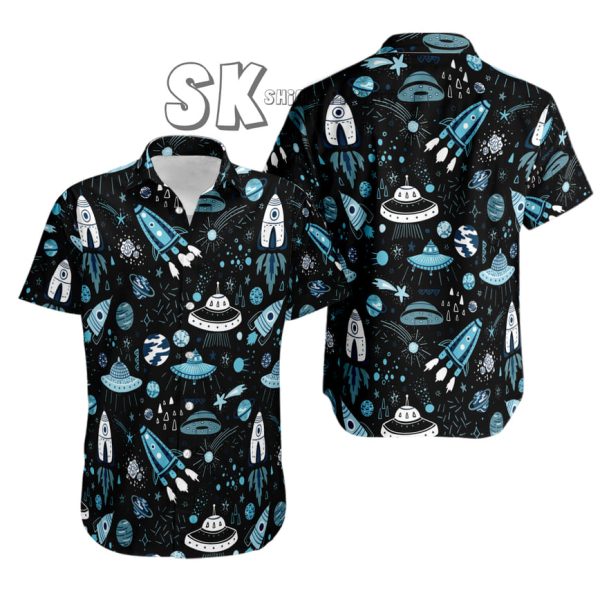 Star Wars Hawaiian Shirt for Men - UFO & Galaxy Print Button-Up