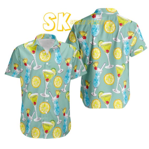Summer Cocktail Pattern Custom Hawaiian Shirt - Lemon Drinks Design