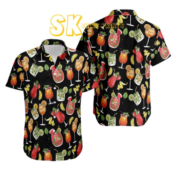 Tropical Cocktail Print Hawaiian Shirt - Summer Drinks Custom Photo Design