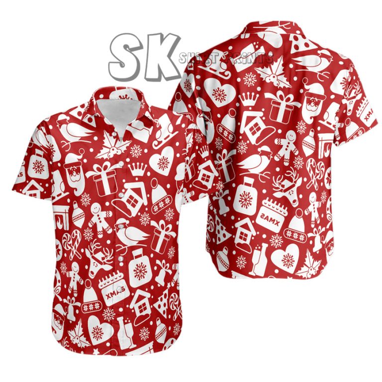 Red Christmas Hawaiian Shirt with Custom Face Print