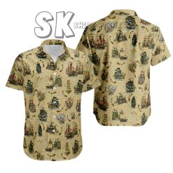 Vintage Pirate Ship Hawaiian Shirt – Beige Nautical Shirt for Beach & Summer