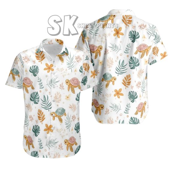 Sea Turtle Hawaiian Shirt Custom Photo Print on White Pastel Background