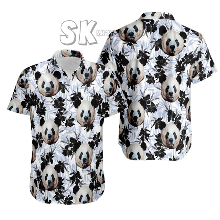 Custom Panda Hawaiian Shirt – Your Face in Black White Tropical Paradise