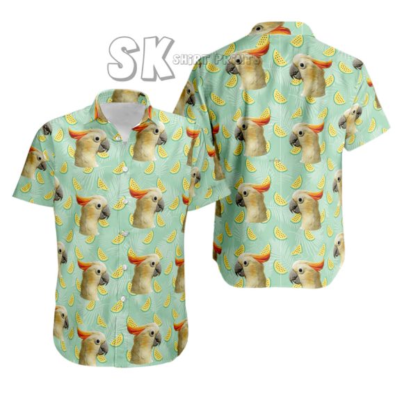 Custom Face Hawaiian Shirt - Cockatoo Parrot Print on Mint Green Background