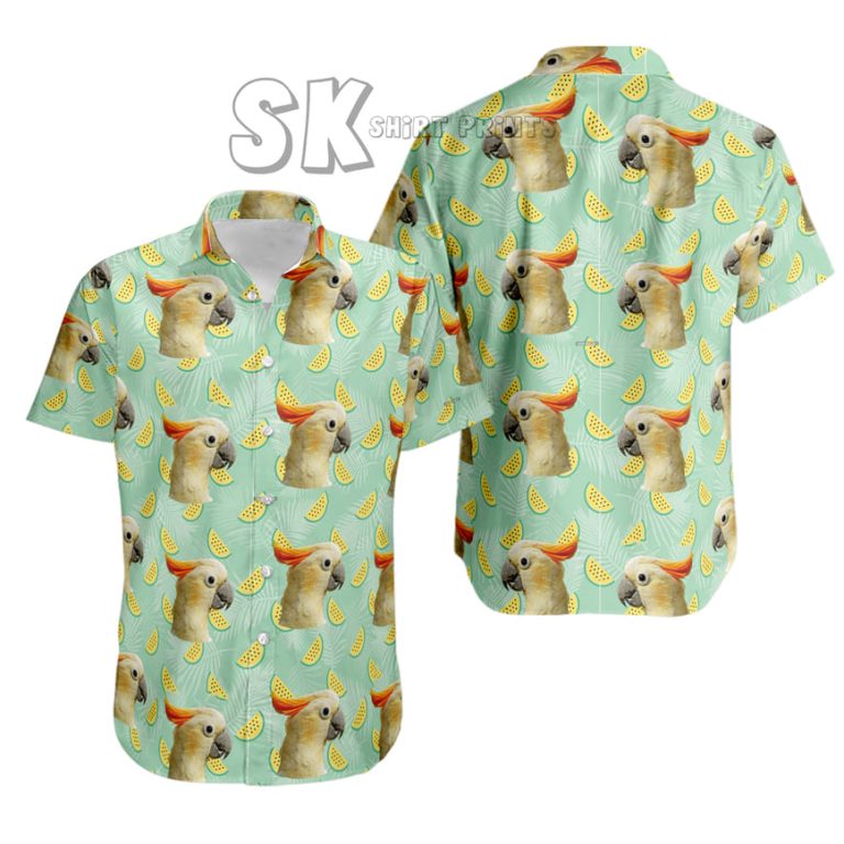 Custom Face Hawaiian Shirt – Cockatoo Parrot Print on Mint Green Background
