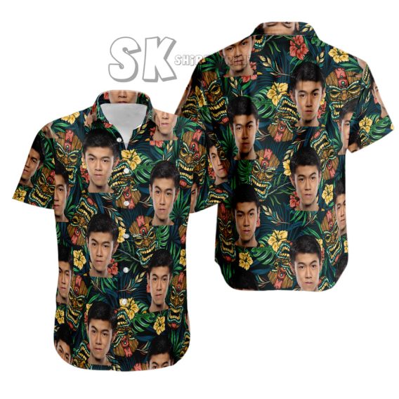 Hawaiian Shirts With Faces Tiki Mask Tropical Floral Custom Photo Print