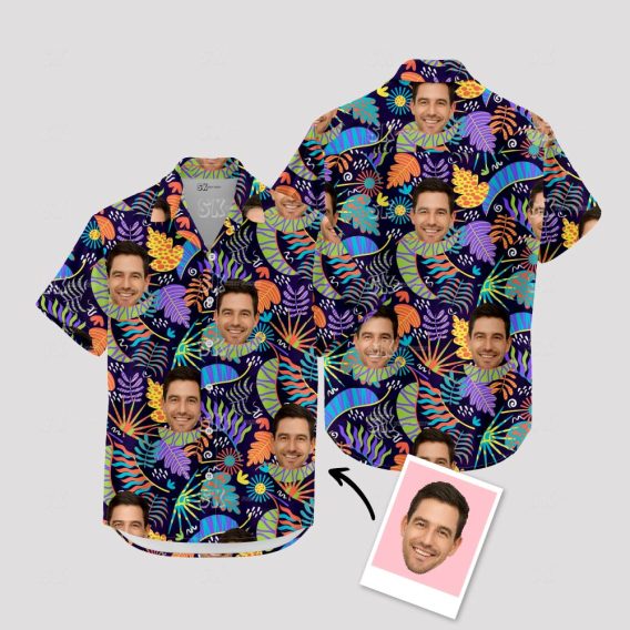 Custom Face 80s Hawaiian Shirt - Retro Neon Geometric Print with Photo