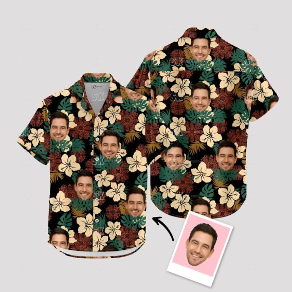 Best Black Hawaiian Shirt for Men – Custom Face Floral Aloha Shirt