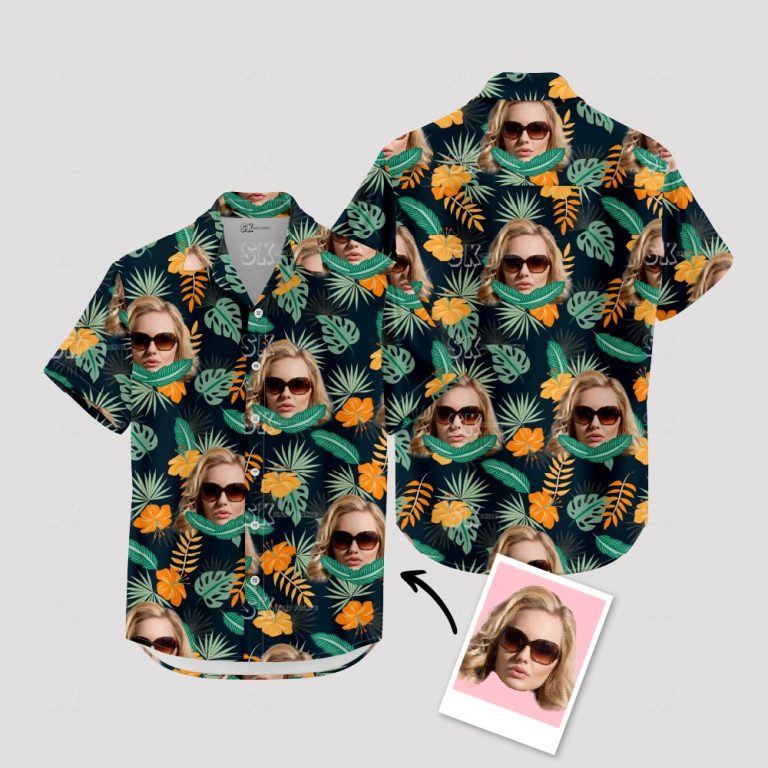 Black Hawaiian Shirt Women Plus Size Custom Photo Tropical Design