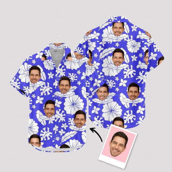Custom Face Hawaiian Shirt - Your Photo on Tropical Flowers Print