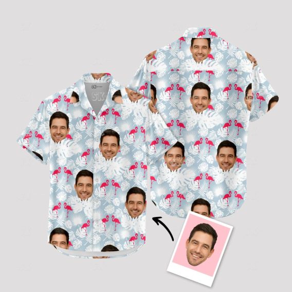 Custom Hawaiian Shirt Multiple Faces — Flamingo Paradise Background