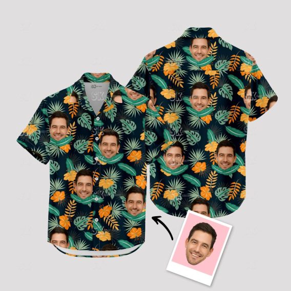 Custom Face Floral Hawaiian Shirt Men Summer Photo Tropical Pattern