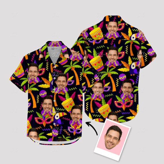 Neon Hawaiian Shirt Custom Face Tropical Festival Party Shirt Bright