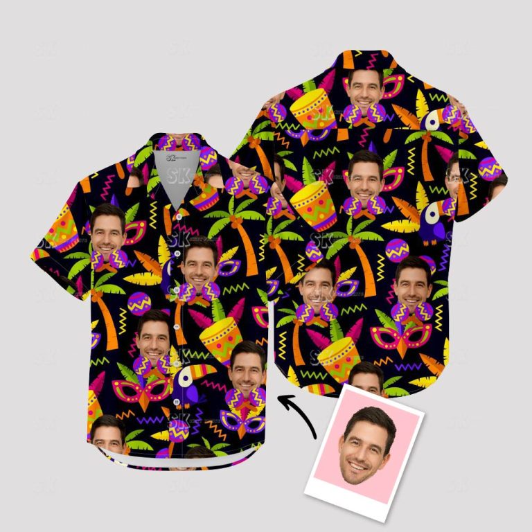 Neon Hawaiian Shirt Custom Face Tropical Festival Party Shirt Bright