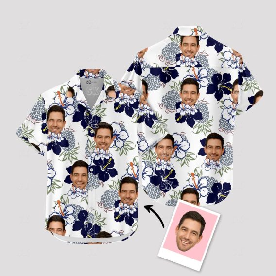 White Men’s Hawaiian Aloha Shirt – Custom Face Tropical Shirt