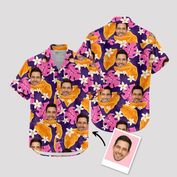 Custom Face Hawaiian Shirts - Your Photo on Tropical Print Shirt