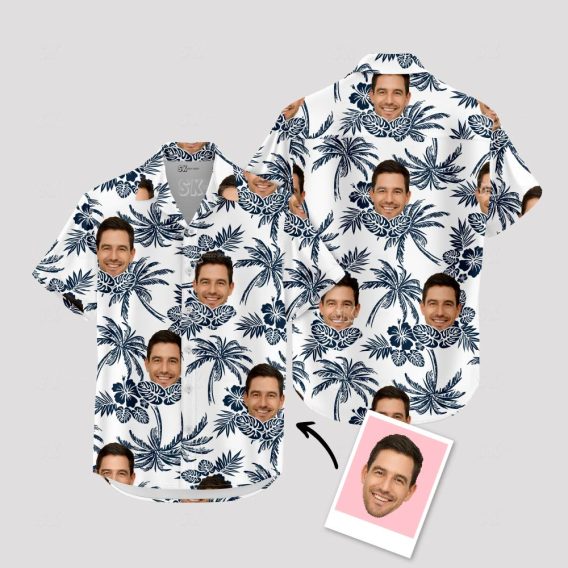 Black and White Hawaiian Shirt – Vintage Style Shirt with Custom Face Print