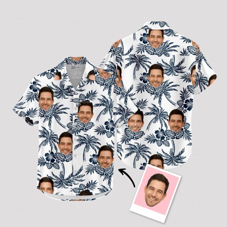 Black and White Hawaiian Shirt – Custom Face Print on Vintage Pattern