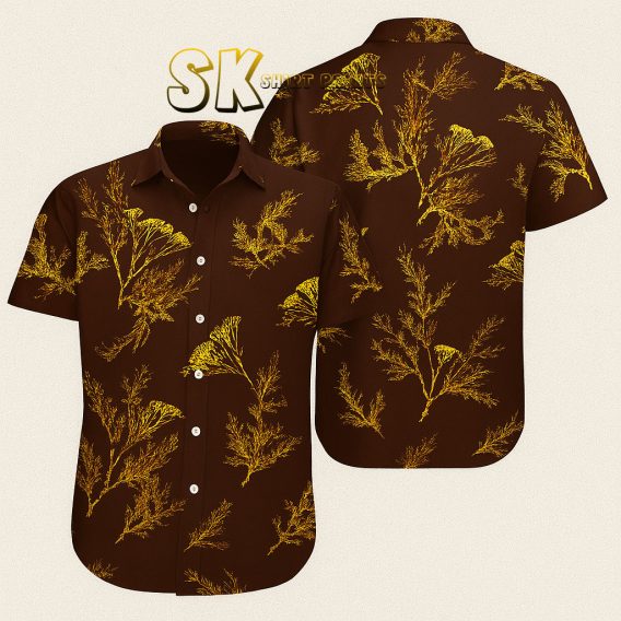 Brown Hawaiian Shirt Yellow Coral Pattern Custom Photo Print Design