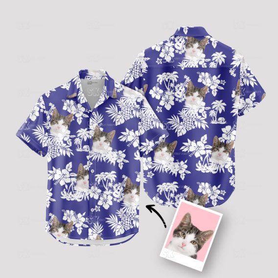 Custom Cat Face Hawaiian Shirt - Your Cat's Photo Summer Shirt for Cat Owners