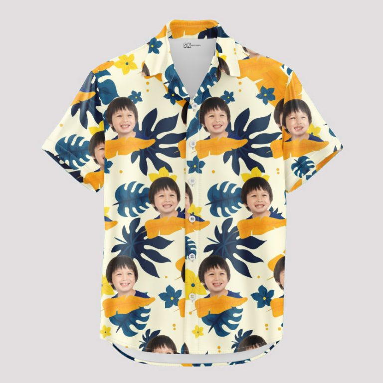Custom Face Hawaiian Shirt | Photo Print Tropical Leaf Pattern Design