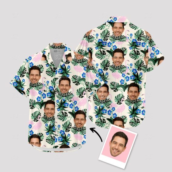 Custom Flamingo Men’s Hawaiian Shirt with 2 Faces – Personalized Tropical Vacation Shirt