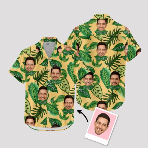 Custom Hawaiian Shirts with Pictures – Personalized Leaf Print Shirt with Your Face