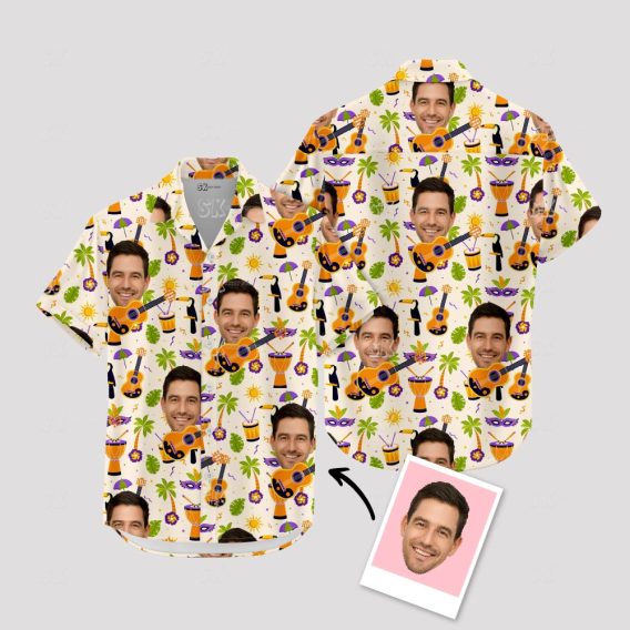 Custom Face Hawaiian Shirts - Your Photo on Tropical Background Design