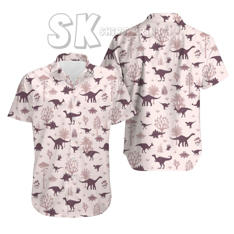 Dinosaur Hawaiian Shirt Custom Photo Print Green Tropical Button Up