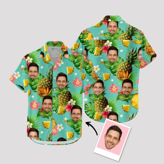 Custom Face Hawaiian Shirt - Your Photo on Tropical Pineapple Floral Design