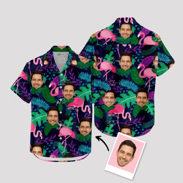 Men’s Flamingo Hawaiian Shirt – Custom Face Tropical Shirt