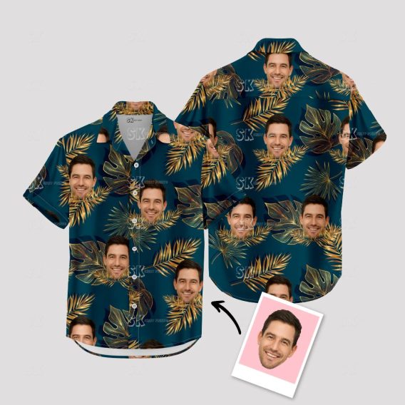 Mens Green Hawaiian Shirt – Custom Face Tropical Print