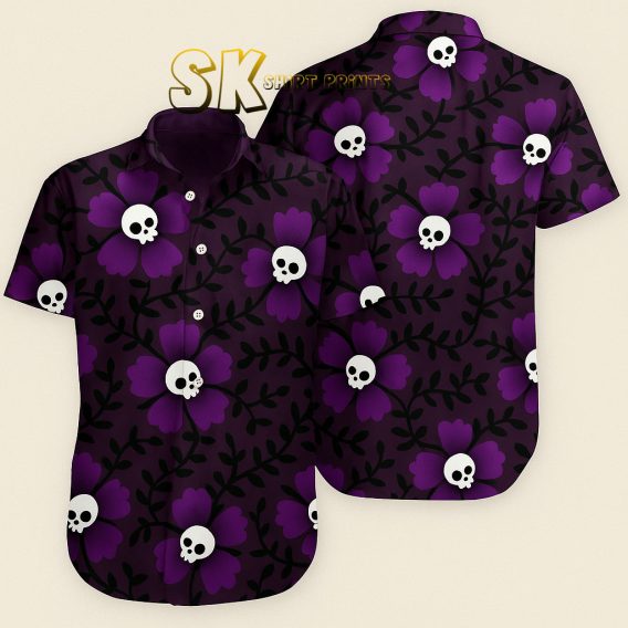 Purple Hawaiian Shirt Skull Floral Design - Custom Photo Gothic Island Wear