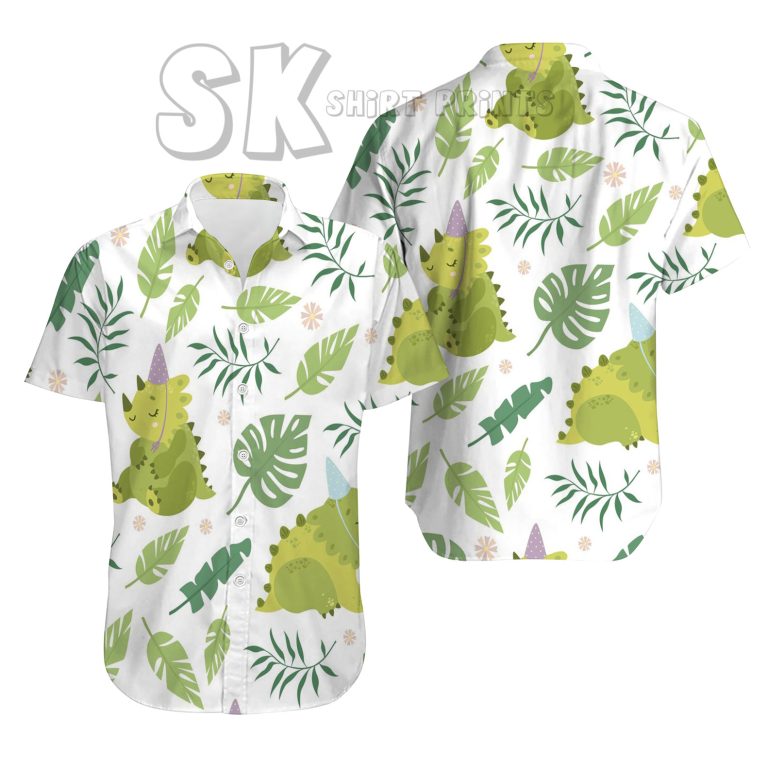 Vintage Dinosaur Hawaiian Shirt Custom Photo Print Prehistoric Button Down