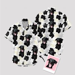 Black and white Hawaiian shirt featuring a dog face for men