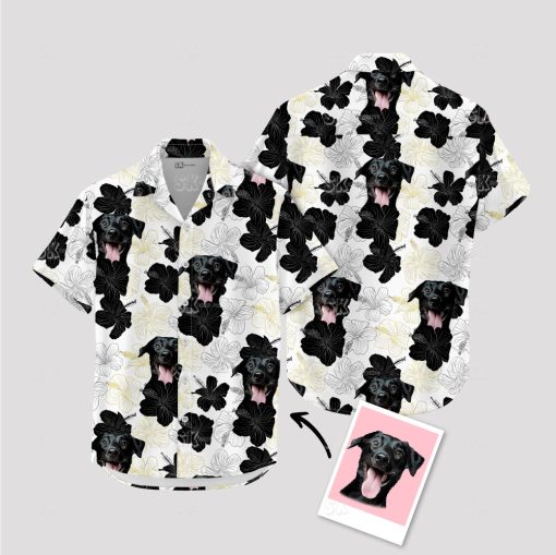 Black and white Hawaiian shirt featuring a dog face for men