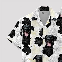 Black and white Hawaiian shirt featuring a dog face for men