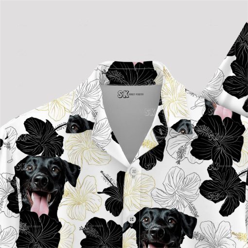 Black and white Hawaiian shirt featuring a dog face for men