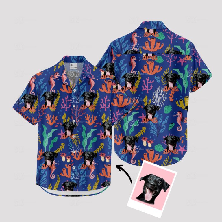 Dog Face Hawaiian Shirt – Blue Custom Photo Print Men’s Beach Wear