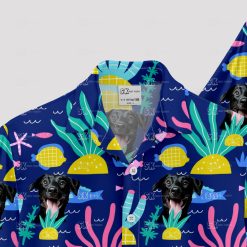 Blue Hawaiian shirt with Spongebob and dog face tropical print
