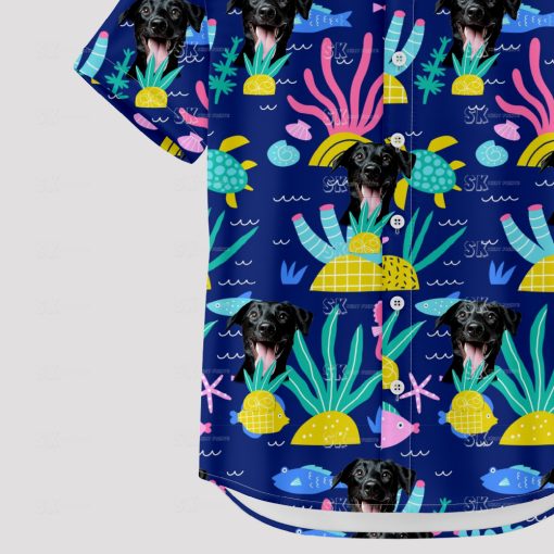 Blue Hawaiian shirt with Spongebob and dog face tropical print