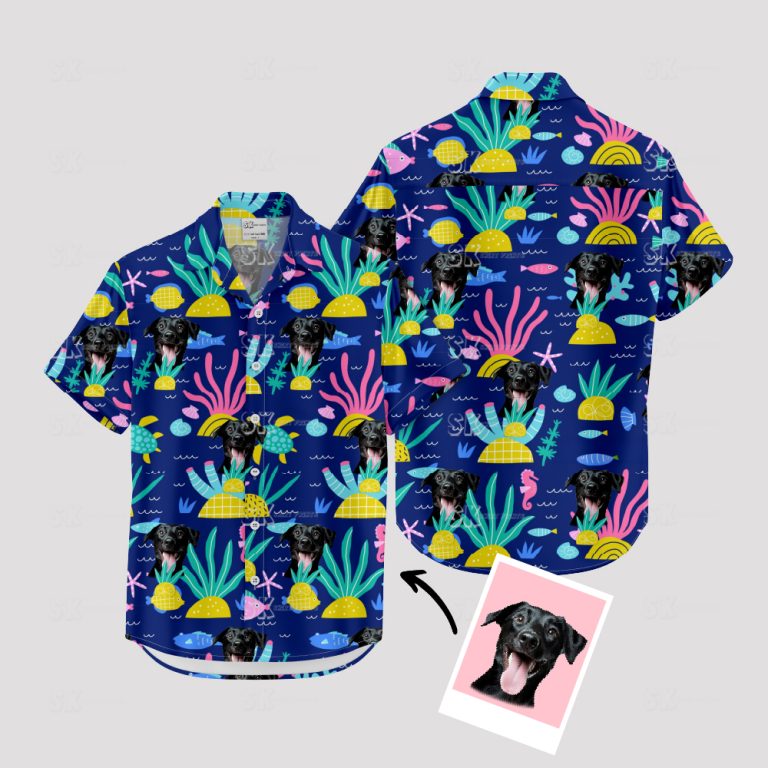Blue Spongebob Dog Face Hawaiian Shirt Custom Photo Print Design
